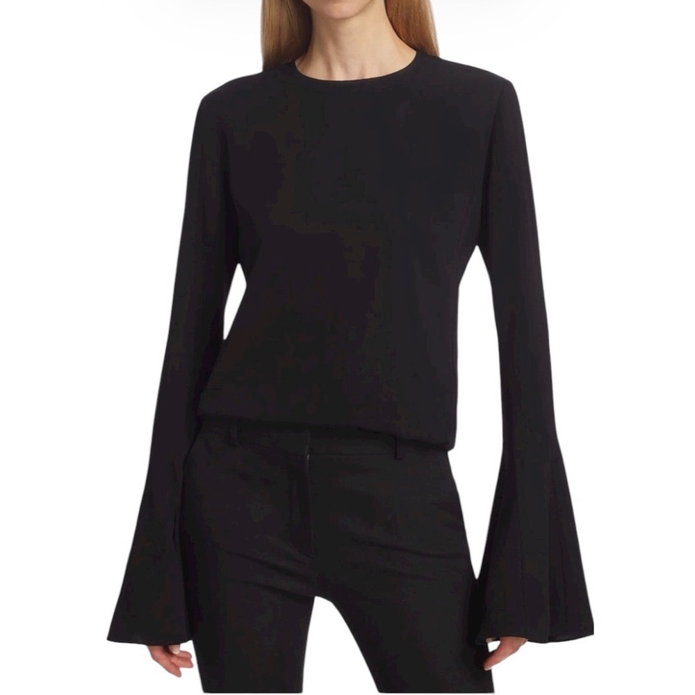 FRAME Black Crepe 70s Minimalist Versatile Flared-long Sleeve Blouse XS